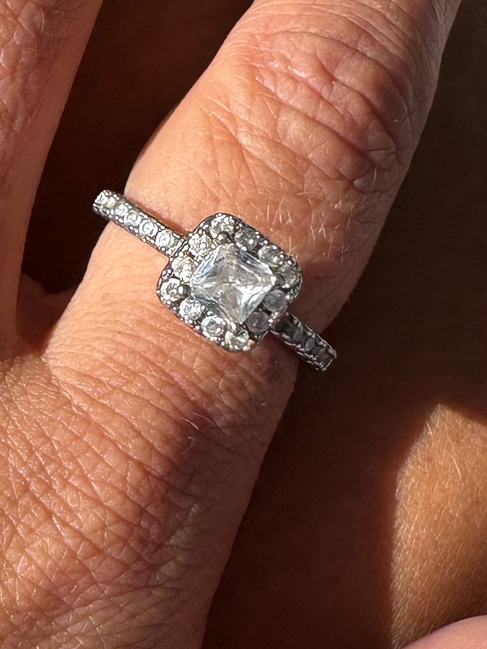Sterling Silver Cushion Halo Diamond Engagement Ring - White/Silver